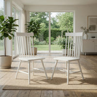 Andy Dining Side Chair Set of 2, Windsor Back, Scooped Seat, White Wood