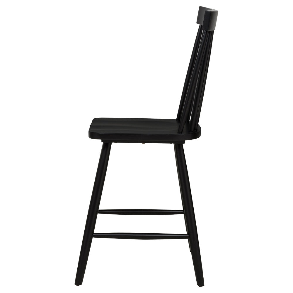Andy Counter Height Chair Set of 2, Windsor Spindle Back, Black Wood-BM352783