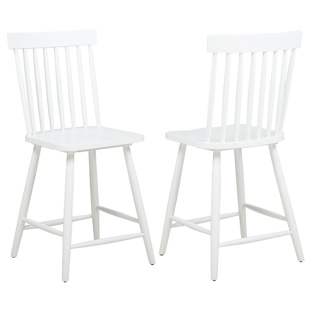 Andy Counter Height Chair Set of 2, Windsor Spindle Back, White Wood-BM352784