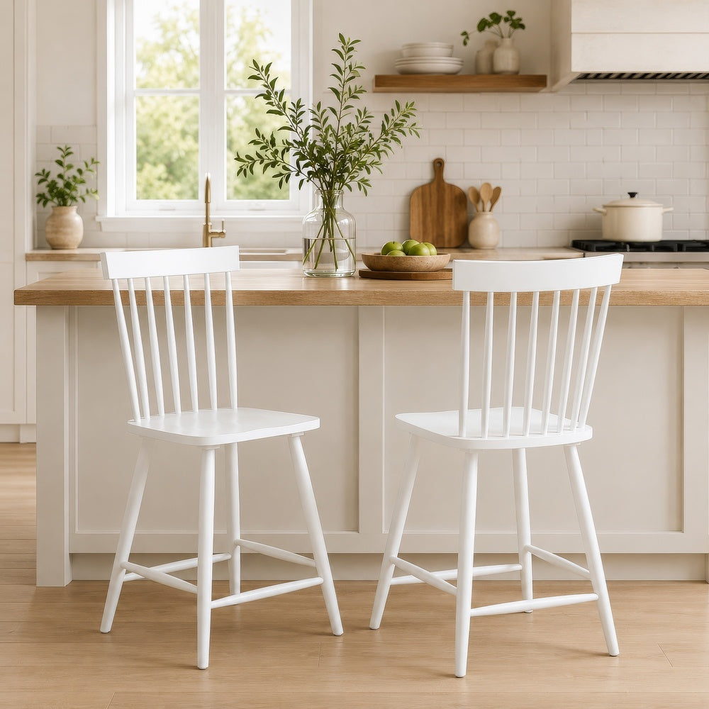 Andy Counter Height Chair Set of 2, Windsor Spindle Back, White Wood-BM352784