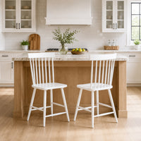 Andy Counter Height Chair Set of 2, Windsor Spindle Back, White Wood-BM352784