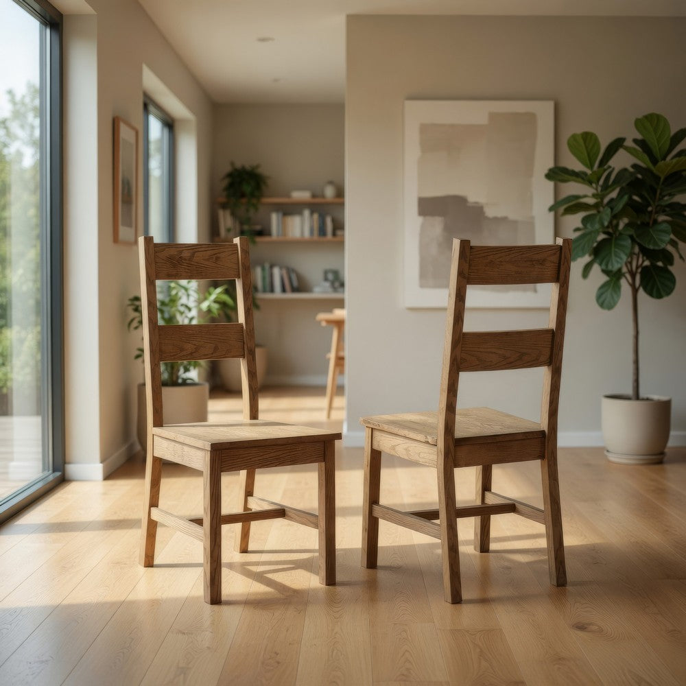 Dova Dining Side Chair Set of 2, Ladder Back, Vineyard Oak Brown Wood