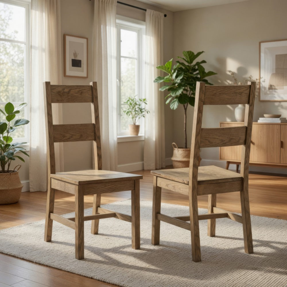 Dova Dining Side Chair Set of 2, Ladder Back, Vineyard Oak Brown Wood