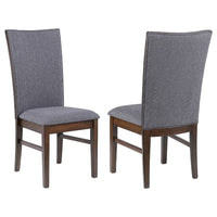 Sher Side Dining Chair Set of 2, Foam Fill Gray Fabric Seat, Brown Wood