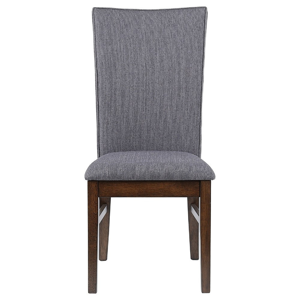 Sher Side Dining Chair Set of 2, Foam Fill Gray Fabric Seat, Brown Wood
