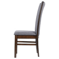 Sher Side Dining Chair Set of 2, Foam Fill Gray Fabric Seat, Brown Wood