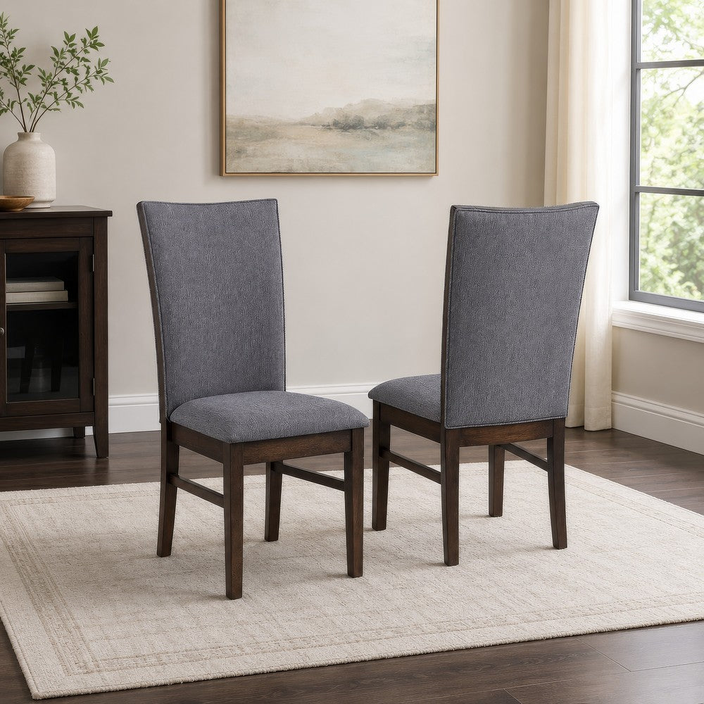 Sher Side Dining Chair Set of 2, Foam Fill Gray Fabric Seat, Brown Wood