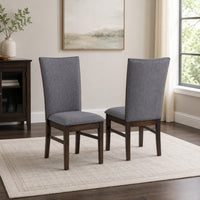Sher Side Dining Chair Set of 2, Foam Fill Gray Fabric Seat, Brown Wood
