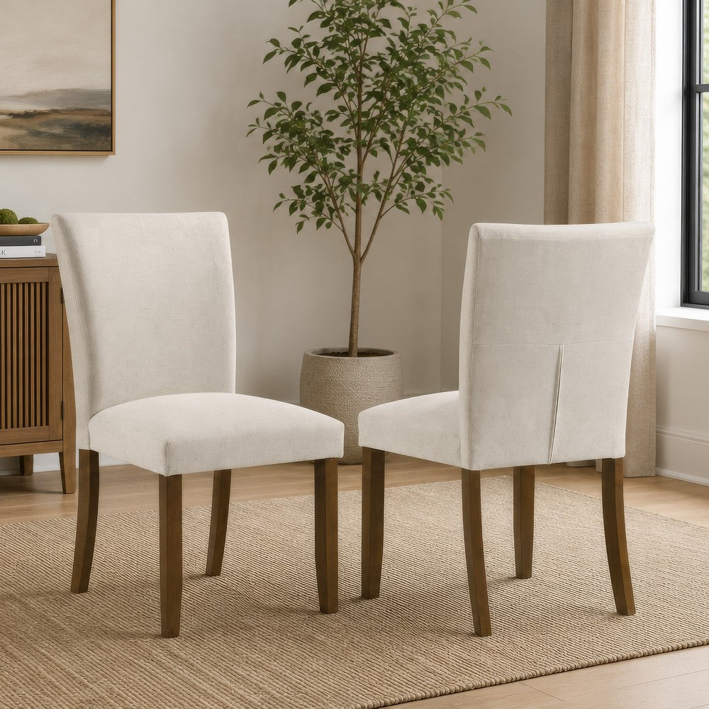 Cana Dining Side Chair Set of 2, Beige Upholstered Parsons Style, Hardwood Frame