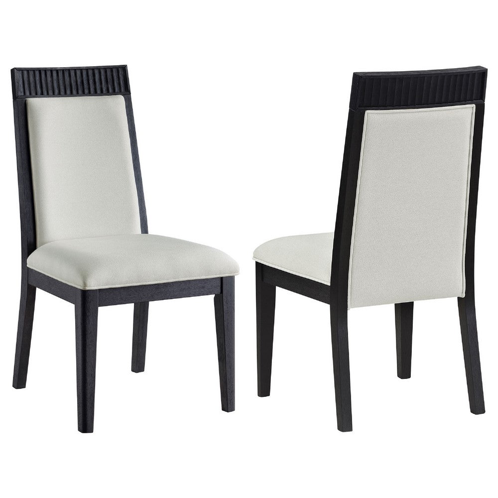 Jack Dining Side Chair Set of 2, Ivory Cushions, Black Ribbed Frame