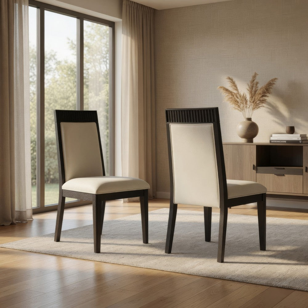 Jack Dining Side Chair Set of 2, Ivory Cushions, Black Ribbed Frame
