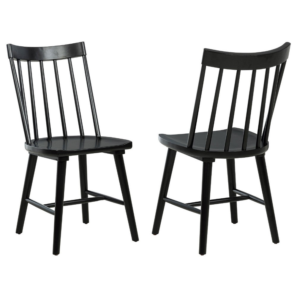 Pyra Dining Side Chair Set of 2, Windsor Style Slatted Back, Black
