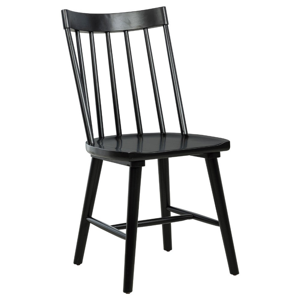 Pyra Dining Side Chair Set of 2, Windsor Style Slatted Back, Black