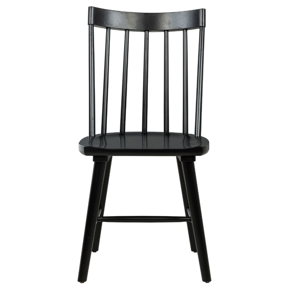 Pyra Dining Side Chair Set of 2, Windsor Style Slatted Back, Black