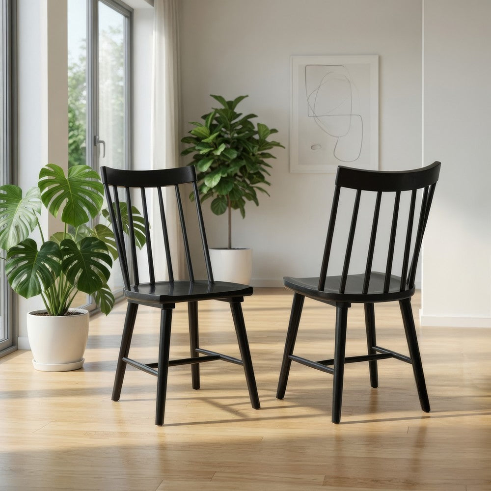 Pyra Dining Side Chair Set of 2, Windsor Style Slatted Back, Black