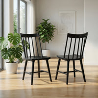 Pyra Dining Side Chair Set of 2, Windsor Style Slatted Back, Black