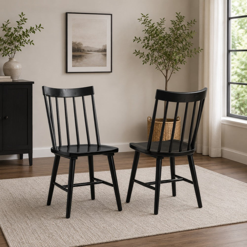Pyra Dining Side Chair Set of 2, Windsor Style Slatted Back, Black