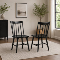 Pyra Dining Side Chair Set of 2, Windsor Style Slatted Back, Black