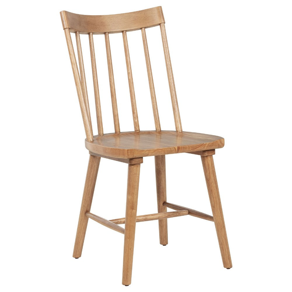 Pyra Dining Side Chair Set of 2, Windsor Style Slatted Back, Brown
