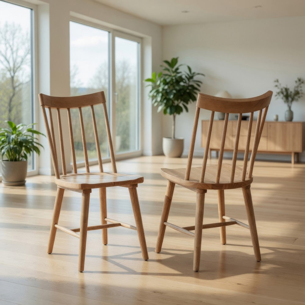 Pyra Dining Side Chair Set of 2, Windsor Style Slatted Back, Brown