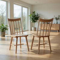 Pyra Dining Side Chair Set of 2, Windsor Style Slatted Back, Brown