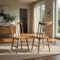 Pyra Dining Side Chair Set of 2, Windsor Style Slatted Back, Brown