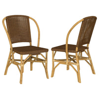 Jena Dining Side Chair Set of 2, Rattan Woven, Curved Back, Brown