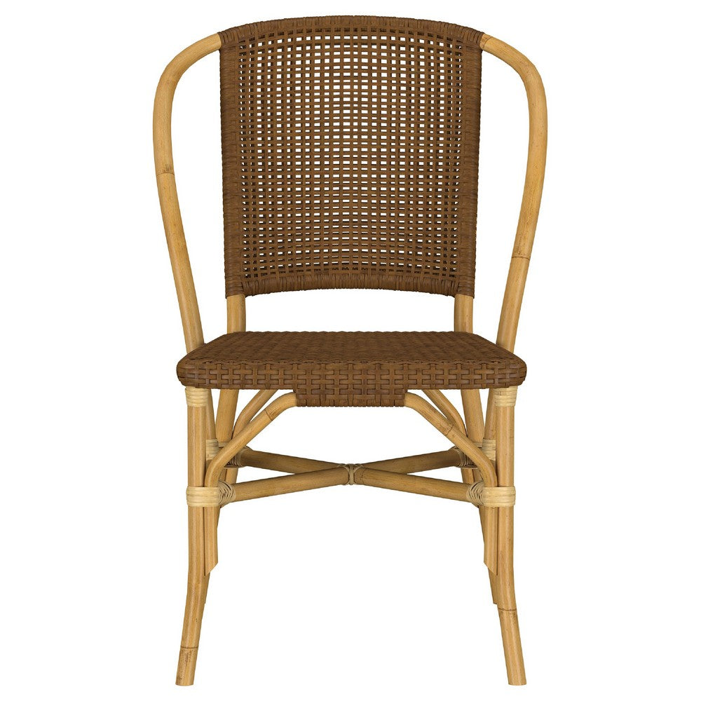 Jena Dining Side Chair Set of 2, Rattan Woven, Curved Back, Brown