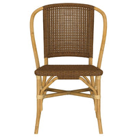 Jena Dining Side Chair Set of 2, Rattan Woven, Curved Back, Brown