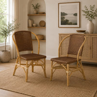 Jena Dining Side Chair Set of 2, Rattan Woven, Curved Back, Brown