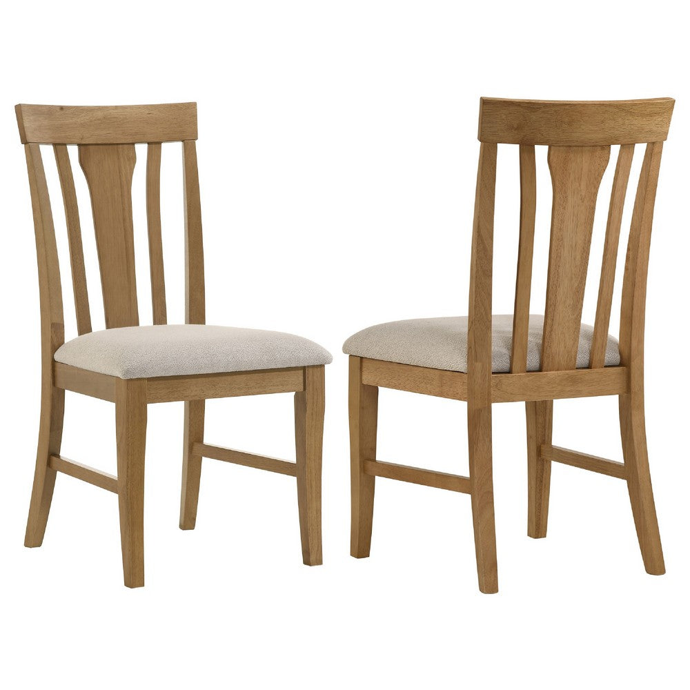 Kema Dining Side Chair Set of 2, Slatted Back, Padded Tan Seat, Brown