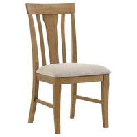 Kema Dining Side Chair Set of 2, Slatted Back, Padded Tan Seat, Brown