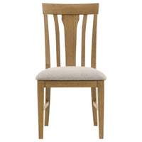 Kema Dining Side Chair Set of 2, Slatted Back, Padded Tan Seat, Brown