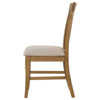 Kema Dining Side Chair Set of 2, Slatted Back, Padded Tan Seat, Brown
