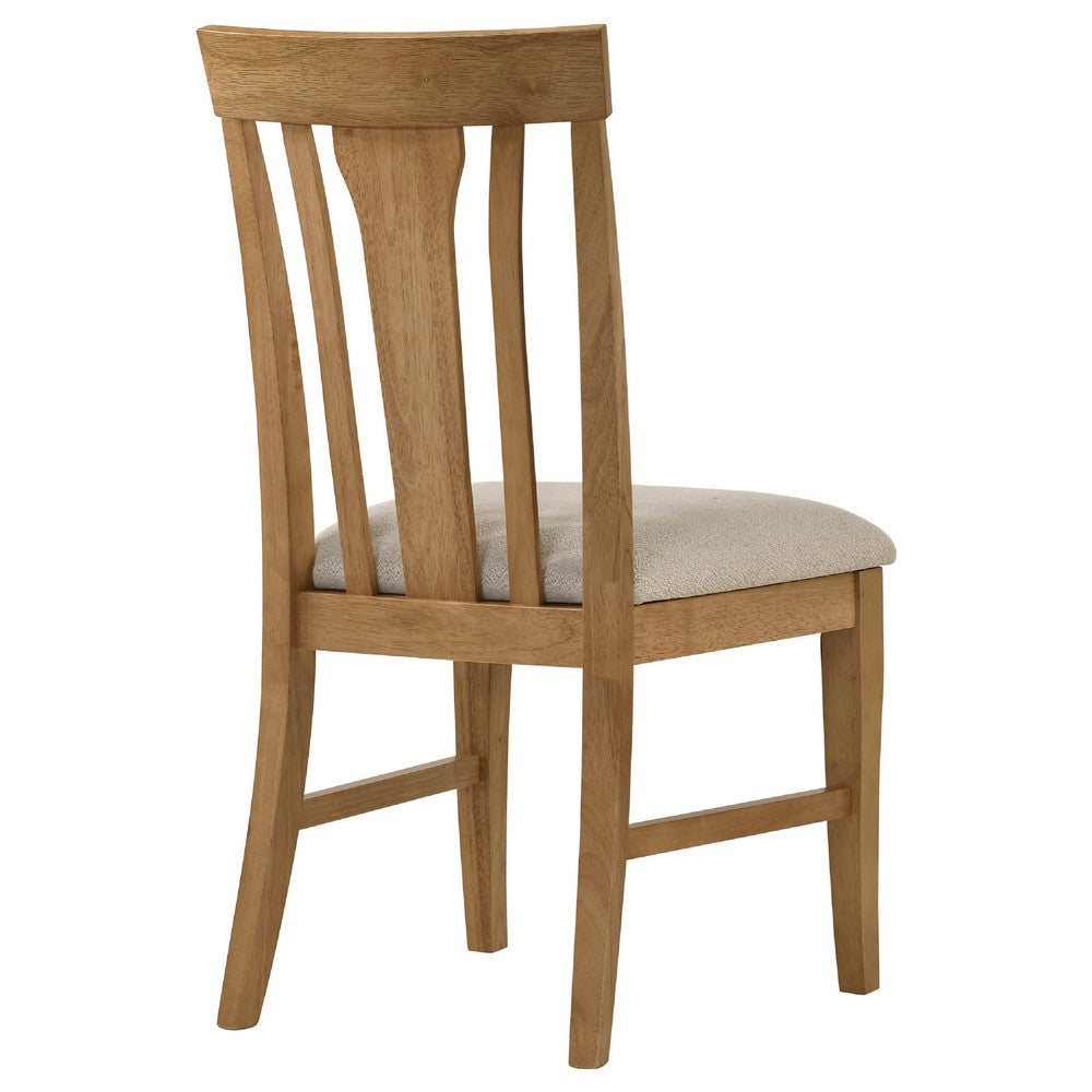 Kema Dining Side Chair Set of 2, Slatted Back, Padded Tan Seat, Brown