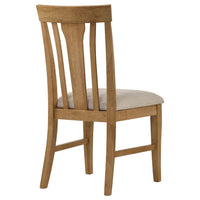Kema Dining Side Chair Set of 2, Slatted Back, Padded Tan Seat, Brown