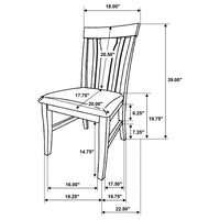 Kema Dining Side Chair Set of 2, Slatted Back, Padded Tan Seat, Brown