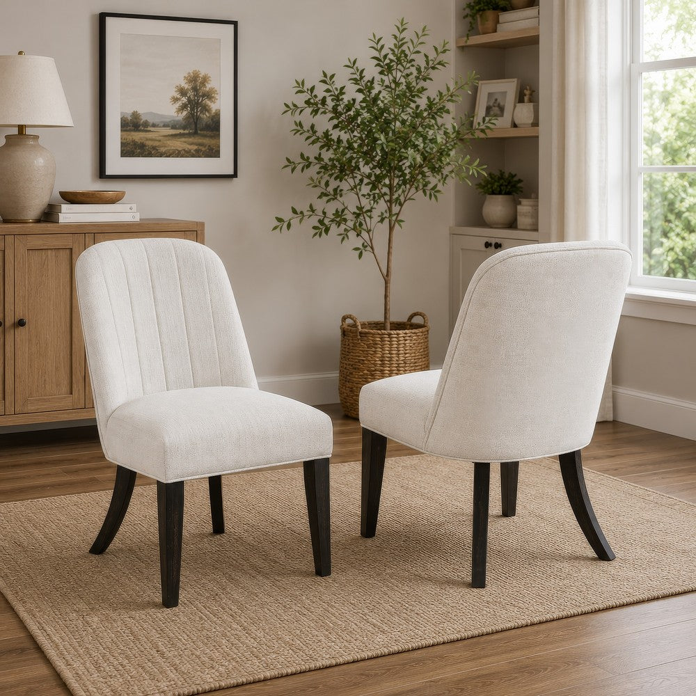 Lina Dining Side Chair Set of 2, Cream Upholstery, Brunished Black