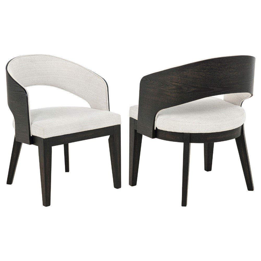 Lina Dining Arm Chair Set of 2, Cream Barrel Back, Brunished Black