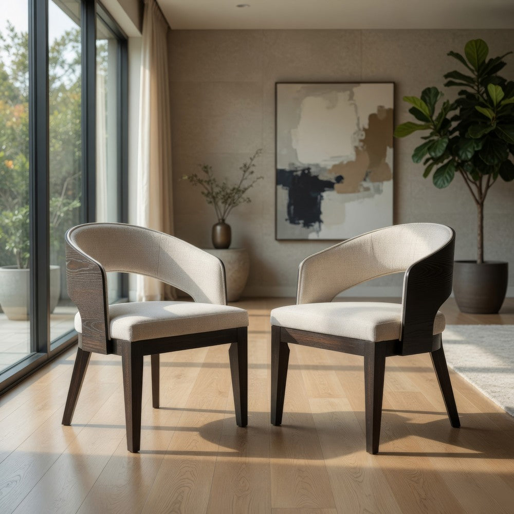 Lina Dining Arm Chair Set of 2, Cream Barrel Back, Brunished Black