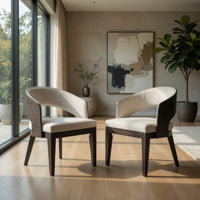 Lina Dining Arm Chair Set of 2, Cream Barrel Back, Brunished Black
