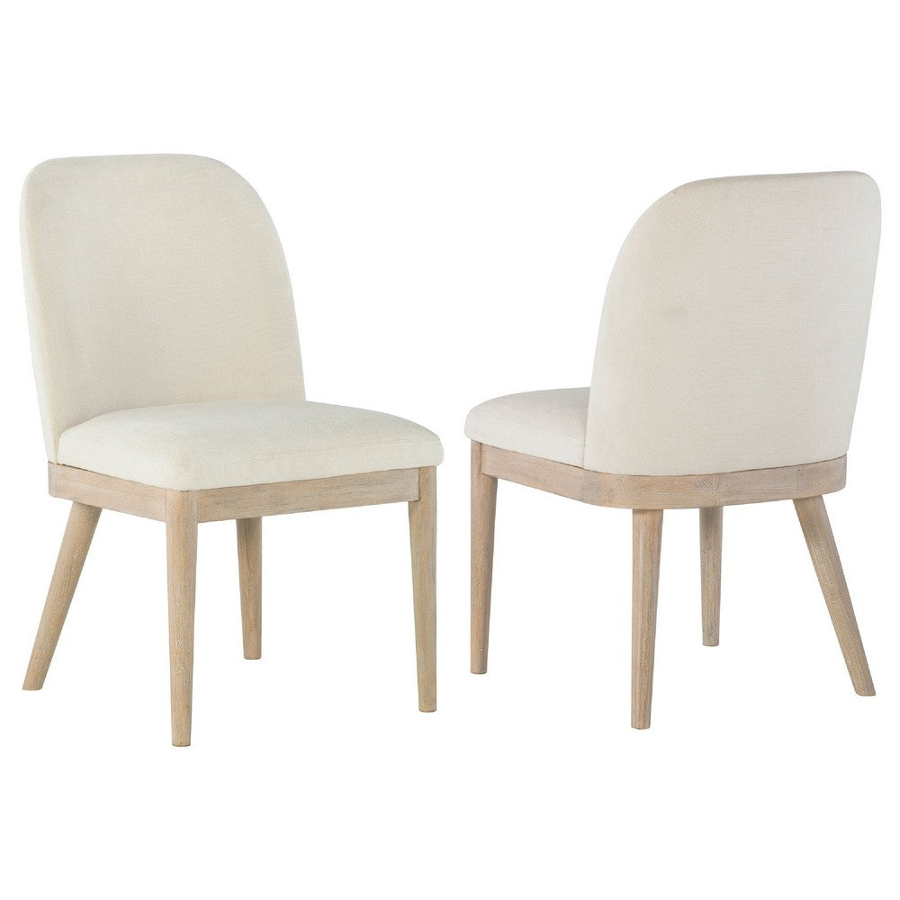 Pira Dining Side Chair Set of 2, Beige Upholstery, Weathered Brown Mahogany