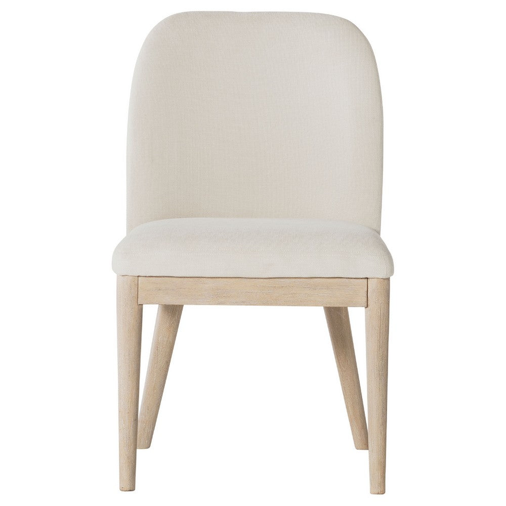 Pira Dining Side Chair Set of 2, Beige Upholstery, Weathered Brown Mahogany