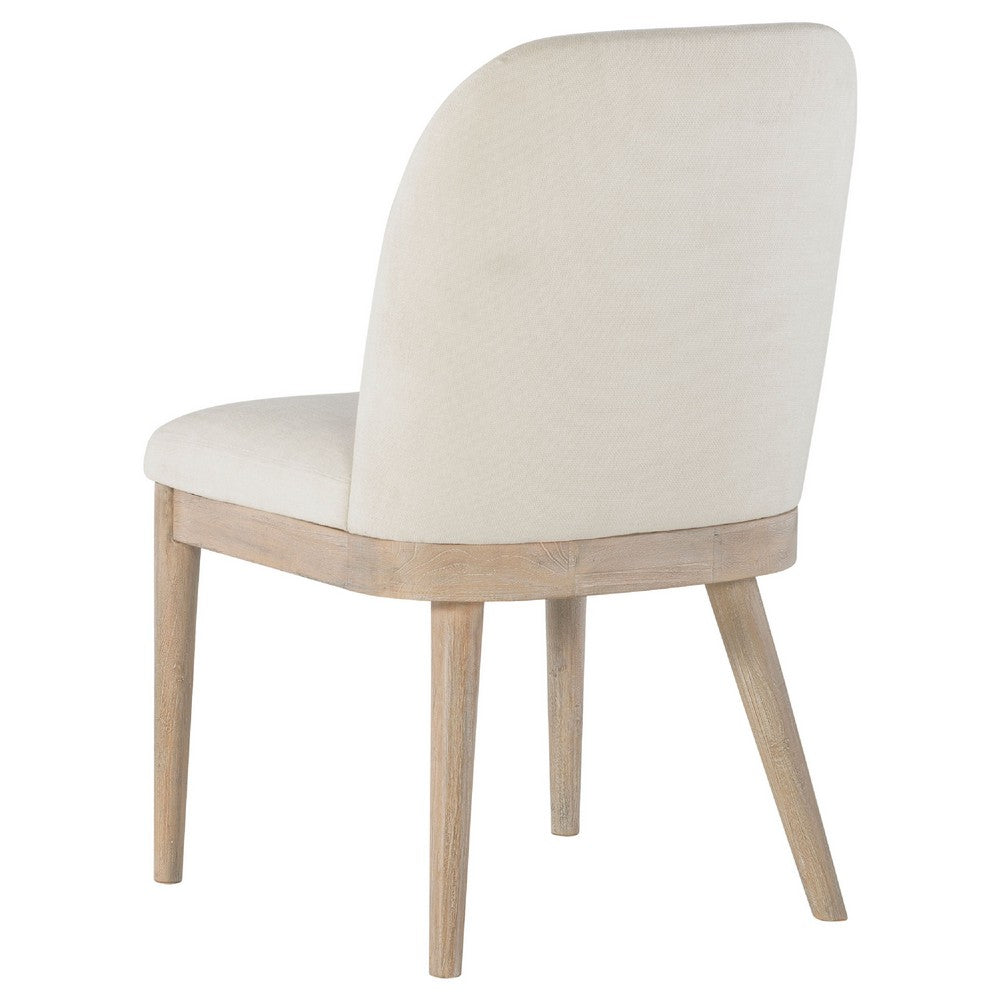 Pira Dining Side Chair Set of 2, Beige Upholstery, Weathered Brown Mahogany