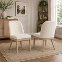 Pira Dining Side Chair Set of 2, Beige Upholstery, Weathered Brown Mahogany
