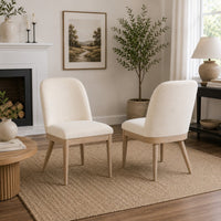 Pira Dining Side Chair Set of 2, Beige Upholstery, Weathered Brown Mahogany