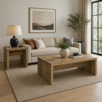 Nette 2Pc Coffee and End Table Set, Rustic Mango Finish, Brown Wood