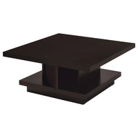 Reese 2Pc Square Coffee and End Table Set, Tiered Design, Brown Wood