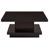 Reese 2Pc Square Coffee and End Table Set, Tiered Design, Brown Wood