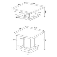 Reese 2Pc Square Coffee and End Table Set, Tiered Design, Brown Wood